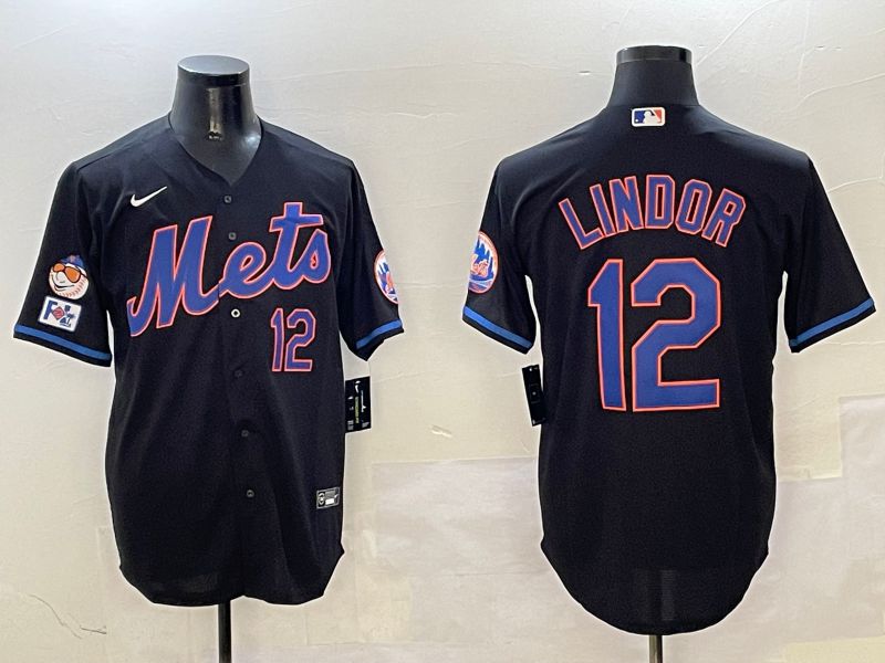 Men New York Mets #12 Lindor Black Game Fashion 2025 Nike MLB Jersey style 6->milwaukee brewers->MLB Jersey